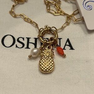 Oshena Designer Beachwear Gold Pineapple Pearl Charm‎ Necklace New Release!